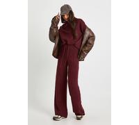 boohoo Women's Tall Super Soft Crew Neck Knitted Chunky Cardigan & Wide Leg Trouser Co-Ord in Burgundy | Size: XS