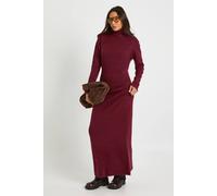 boohoo Women's Tall Super Soft High Neck Knitted Maxi Dress in Burgundy | Size: Large