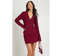 boohoo Women's Tall Tailored Barrel Sleeve Cinch Waist Blazer in Wine | Size: 10