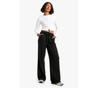 boohoo Women's Tall Tailored Drawstring Waistband Wide Leg Trouser in Black | Size: 14