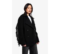 boohoo Women's Tall Tassel Detail Wool Look Jacket in Black | Size: 16