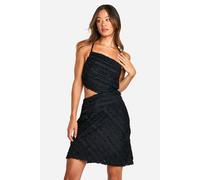 boohoo Women's Tall Textured Chiffon Ruffle Mini Dress in Black | Size: 18