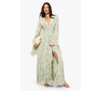 boohoo Women's Tall Textured Cut Out Maxi Dress in Sage | Size: 8