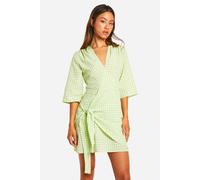boohoo Women's Tall Textured Gingham Wrap Dress in Green | Size: 8