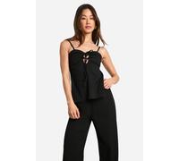 boohoo Women's Tall Textured Strappy Open Back Top & Trouser Co-Ord in Black | Size: 16