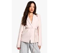 boohoo Women's Tall Textured Tie Detail Blazer in Blush | Size: 12