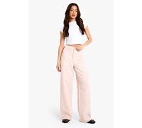 boohoo Women's Tall Textured Wide Leg Trouser in Blush | Size: 8