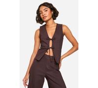 boohoo Women's Tall Tie Front Pinstripe Waistcoat in Chocolate | Size: 14
