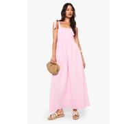 boohoo Women's Tall Tie Strap Shirred Poplin Maxi Dress in Pink | Size: 6