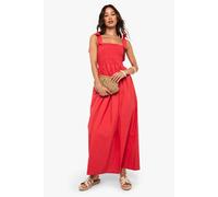 Boohoo Tall Tie Strap Shirred Poplin Maxi Dress red 8