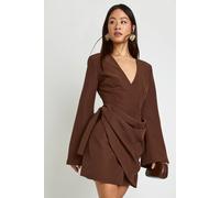 boohoo Women's Tall Tie Waist Collarless Draped Blazer Dress in Chocolate | Size: 8