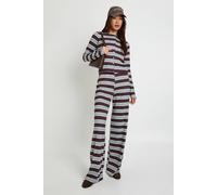 boohoo Women's Tall Tonal Stripe Crinkle Cardigan & Wide Leg Trouser Set in Chocolate | Size: 10