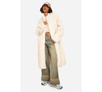 boohoo Women's Tall Vintage Look Faux Fur Midaxi Jacket in Ivory | Size: 12