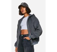 boohoo Women's Tall Wool Look Hooded Bomber Jacket in Grey | Size: 8