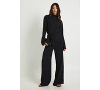 boohoo Women's Tall Woven Drape Long Sleeve Blouse & Trouser Co-Ord in Black | Size: 12