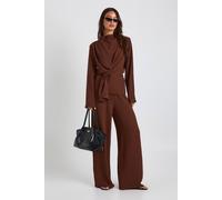 boohoo Women's Tall Woven Drape Long Sleeve Blouse & Trouser Co-Ord in Chocolate | Size: 16