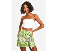 boohoo Women's Tall Woven Floral Print Tie Mini Skirt in Stone | Size: 8