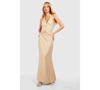 boohoo Women's Tall Woven Pinstripe Maxi Skirt in Stone | Size: 8