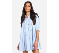 boohoo Women's Tall Woven Pinstripe Smock Dress in Blue | Size: 10