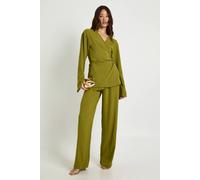 boohoo Women's Tall Woven Wrap Top & Trouser Set in Olive | Size: 16
