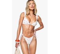 boohoo Women's Tangerine Print Ruched Bum Tie Side Bikini Brief in Orange | Size: 16