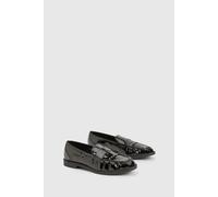boohoo Women's Tassel Studded Loafers in Black | Size: 6