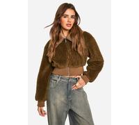 boohoo Women's Teddy Faux Fur Bomber Jacket in Tobacco | Size: 12