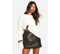 boohoo Women's Teddy Trim Faux Leather Skirt in Chocolate | Size: 10