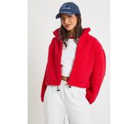 boohoo Women's Teddy Zip Bomber Jacket in Red | Size: 8