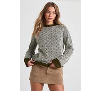 boohoo Women's Texture Knit Crew Neck Jumper in Khaki | Size: Small