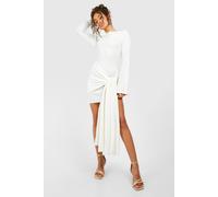 boohoo Women's Texture Wrap Tie Front Mini Dress in Cream | Size: 10