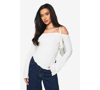 boohoo Women's Textured Asym Neck Long Sleeve Top in Cream | Size: 8