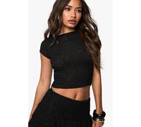 boohoo Women's Textured Cap Sleeve Baby T-Shirt in Black | Size: 10
