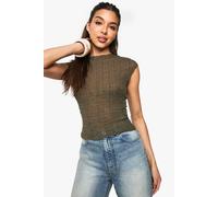 boohoo Women's Textured Cap Sleeve Top in Khaki | Size: 12