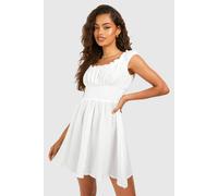 boohoo Women's Textured Cotton Shirred Dress in White | Size: 18