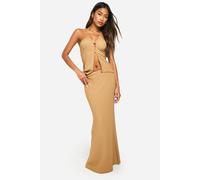 boohoo Women's Textured Crinkle Halter & Flared Hem Maxi Skirt in Camel | Size: 10