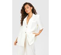boohoo Women's Textured Crinkle Short Sleeved Blazer in Cream | Size: 10