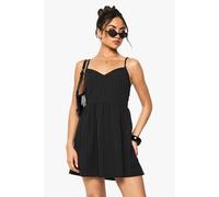 boohoo Women's Textured Crinkle Strappy Mini Dress in Black | Size: 14