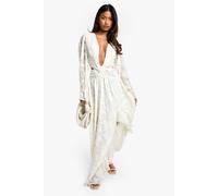 boohoo Women's Textured Cut Out Maxi Dress in Ivory | Size: 16