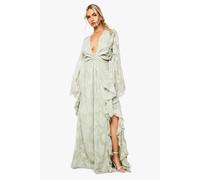 boohoo Women's Textured Cut Out Maxi Dress in Sage | Size: 8