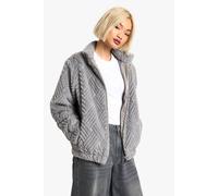 boohoo Women's Textured Faux Fur Jacket in Grey | Size: 8