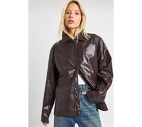 boohoo Women's Textured Faux Leather Shacket in Chocolate | Size: 8