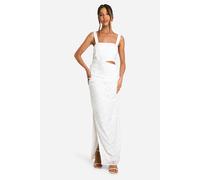 boohoo Women's Textured Floral Cut Out Maxi Dress in Ivory | Size: 14