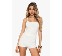 boohoo Women's Textured Frill Shorts in Cream | Size: 14