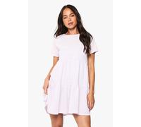 boohoo Women's Textured Gingham Tiered Mini Smock Dress in Lilac | Size: 8