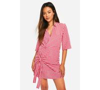 boohoo Women's Textured Gingham Wrap Dress in Red | Size: 10