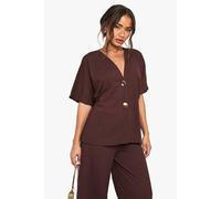 boohoo Women's Textured Gold Button Front Boxy Shirt in Chocolate | Size: 8