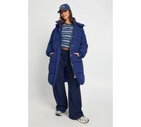 boohoo Women's Textured Hooded Maxi Puffer in Navy | Size: 16