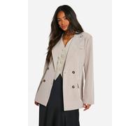 boohoo Women's Textured Linen Look Boxy Oversized Blazer in Taupe | Size: 10