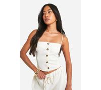 boohoo Women's Textured Linen Look Strappy Open Back Waistcoat in Sand | Size: 16